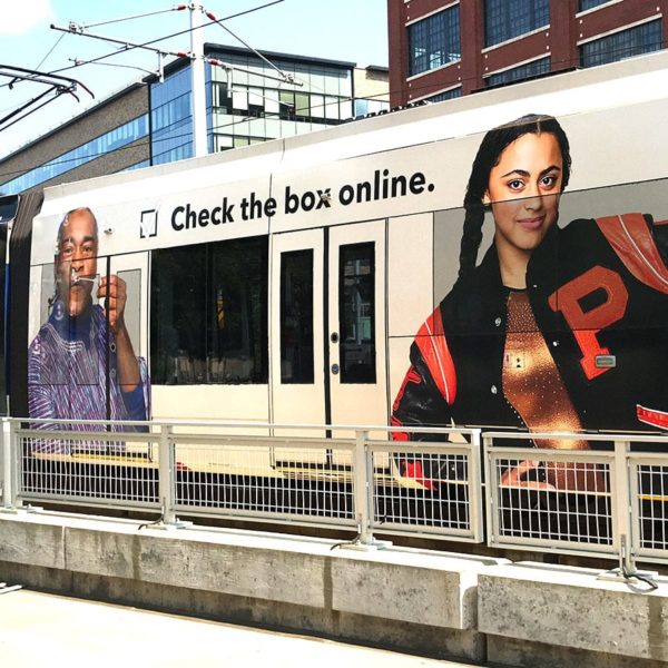 Donate Life campaign on the side of a light rail train